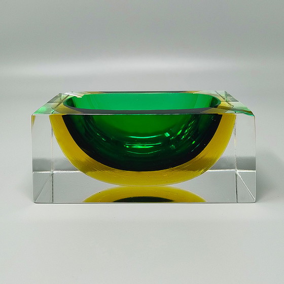 Image 1 of 1960s Gorgeous Green and Yellow Rectangular Ashtray or Catchall By Flavio Poli for Seguso. Made in Italy