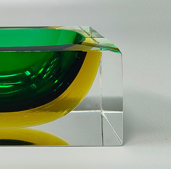 Image 1 of 1960s Gorgeous Green and Yellow Rectangular Ashtray or Catchall By Flavio Poli for Seguso. Made in Italy