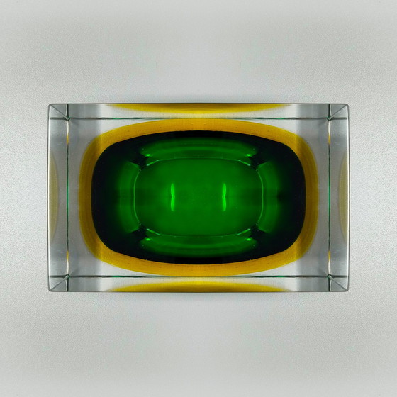 Image 1 of 1960s Gorgeous Green and Yellow Rectangular Ashtray or Catchall By Flavio Poli for Seguso. Made in Italy