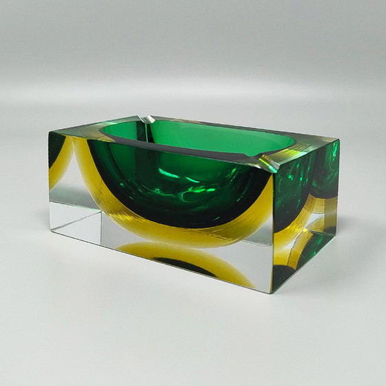 Image 1 of 1960s Gorgeous Green and Yellow Rectangular Ashtray or Catchall By Flavio Poli for Seguso. Made in Italy