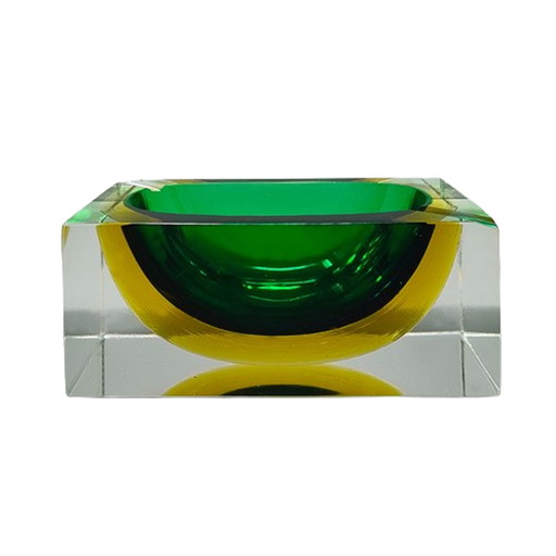 1960s Gorgeous Green and Yellow Rectangular Ashtray or Catchall By Flavio Poli for Seguso. Made in Italy