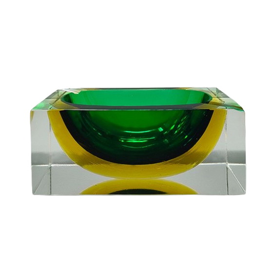 Image 1 of 1960s Gorgeous Green and Yellow Rectangular Ashtray or Catchall By Flavio Poli for Seguso. Made in Italy