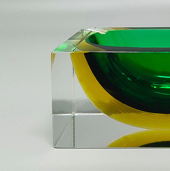 Image 1 of 1960s Gorgeous Green and Yellow Rectangular Ashtray or Catchall By Flavio Poli for Seguso. Made in Italy