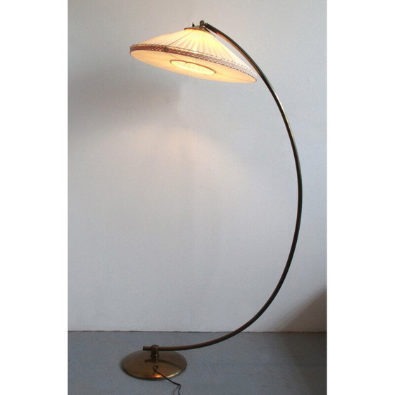 Image 1 of Vintage floor lamp in brass with pliseé lampshade, 1950s
