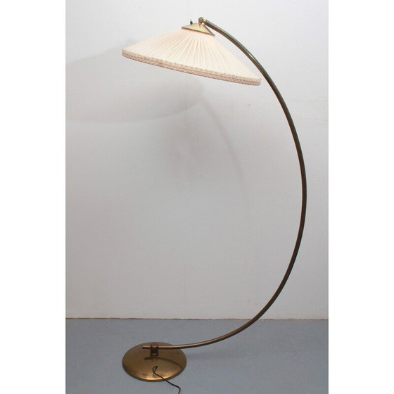 Image 1 of Vintage floor lamp in brass with pliseé lampshade, 1950s