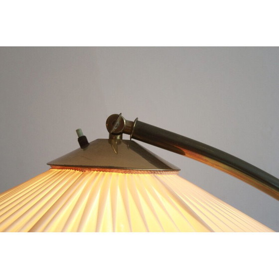 Image 1 of Vintage floor lamp in brass with pliseé lampshade, 1950s