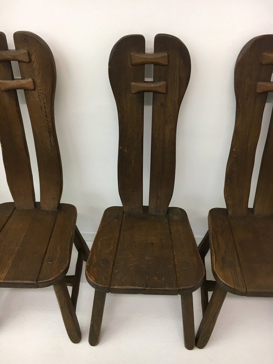 Image 1 of Set Of 4 Belgian Brutalist Dining Chairs From De Puydt, 1970’S