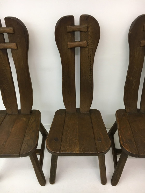 Image 1 of Set Of 4 Belgian Brutalist Dining Chairs From De Puydt, 1970’S