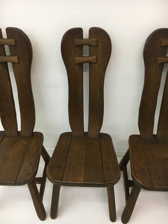 Image 1 of Set Of 4 Belgian Brutalist Dining Chairs From De Puydt, 1970’S