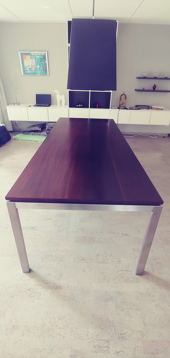 Image 1 of Design dining table with stainless steel frame with wooden top