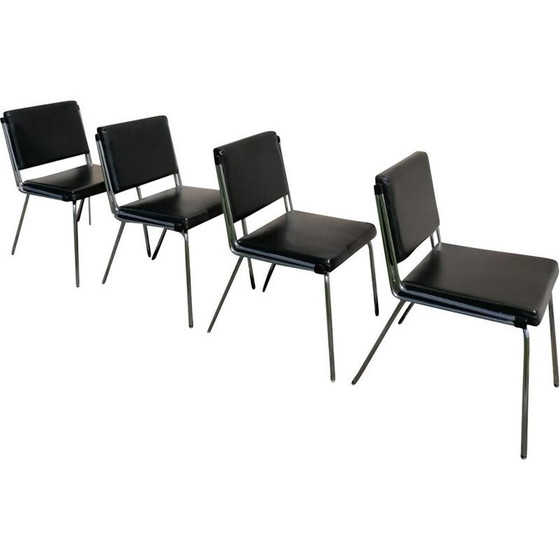Image 1 of Set of 4 Vintage Chrome and Black Skai Chairs 1970