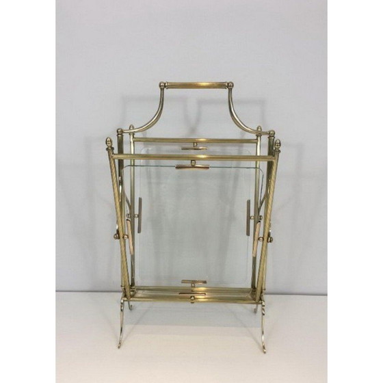 Image 1 of Vintage brass and glass magazine rack for La Maison Jansen, 1940