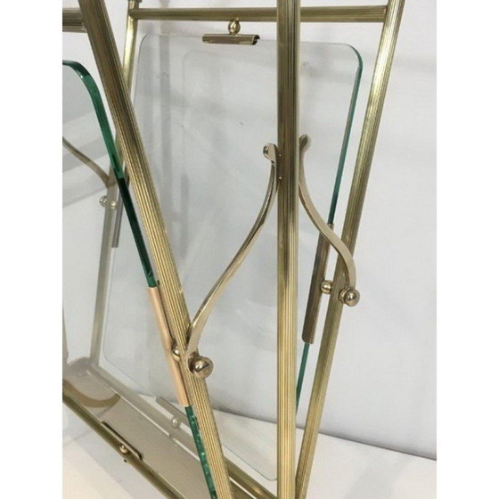 Image 1 of Vintage brass and glass magazine rack for La Maison Jansen, 1940