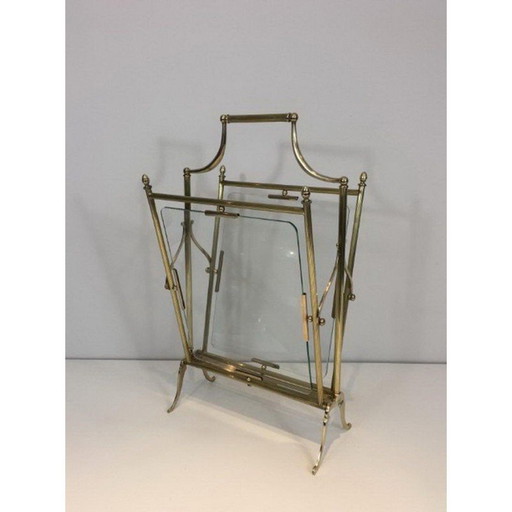 Revistero vintage de latón y cristal para La Maison Jansen, 1940