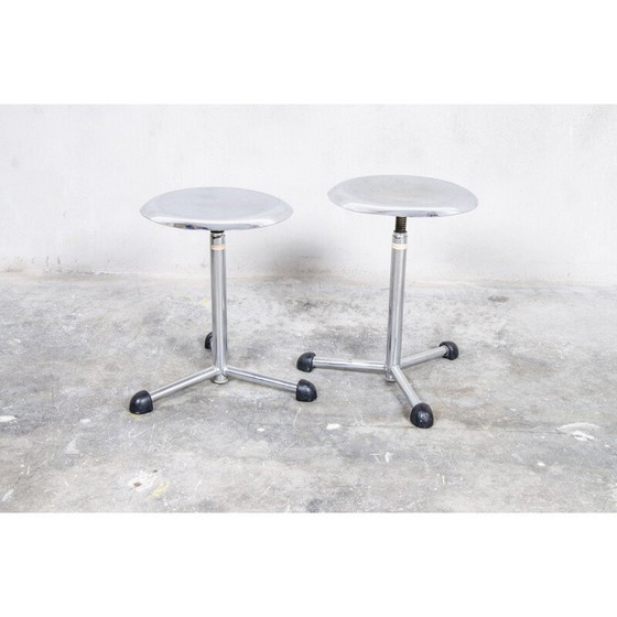 Image 1 of Pair of industrial Maquet stools in chromed metal - 1950s