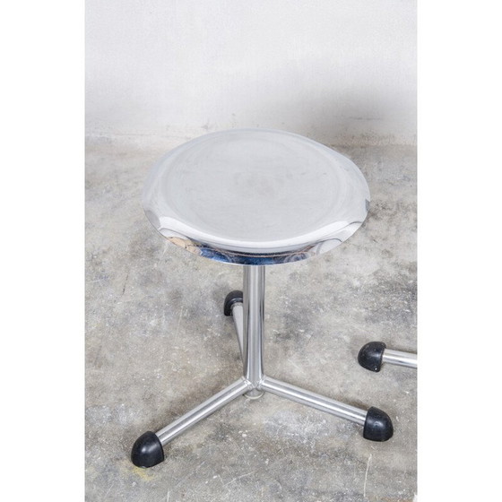 Image 1 of Pair of industrial Maquet stools in chromed metal - 1950s