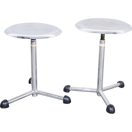 Image 1 of Pair of industrial Maquet stools in chromed metal - 1950s