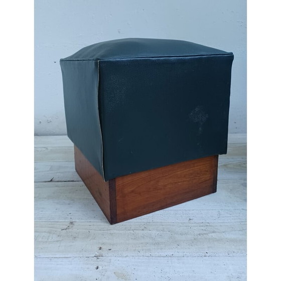Image 1 of Pair of vintage poufs in pichpin and green leatherette, 1940