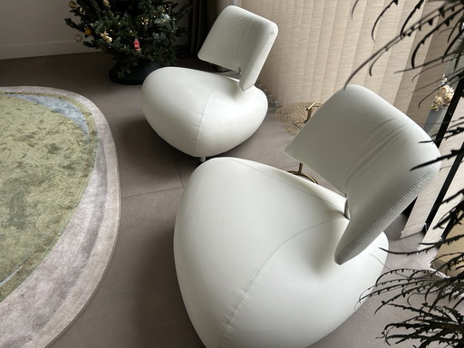 2x Leolux Pallone en cuir blanc