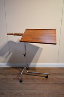 HMN Danish side table, adjustable reading tray in teak and chrome