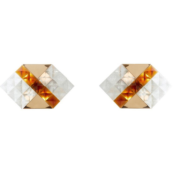 Image 1 of Pair of vintage glass and brass sconces by Albano Poli for Poliarte, Italy 1970