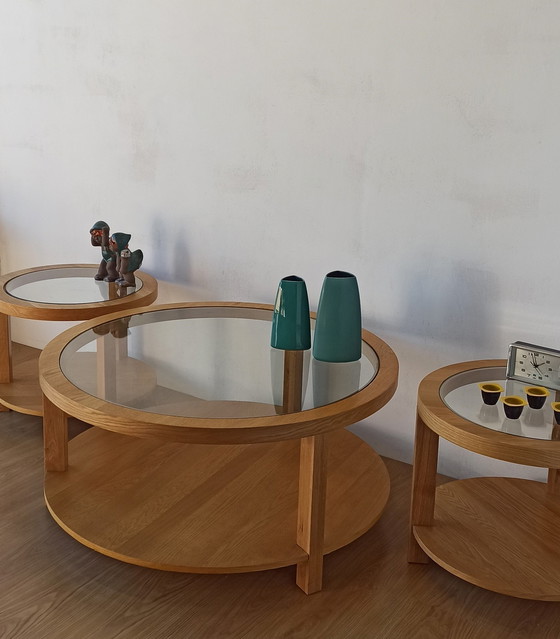 Image 1 of Round Tables With Glass Tops, Set Of 3.