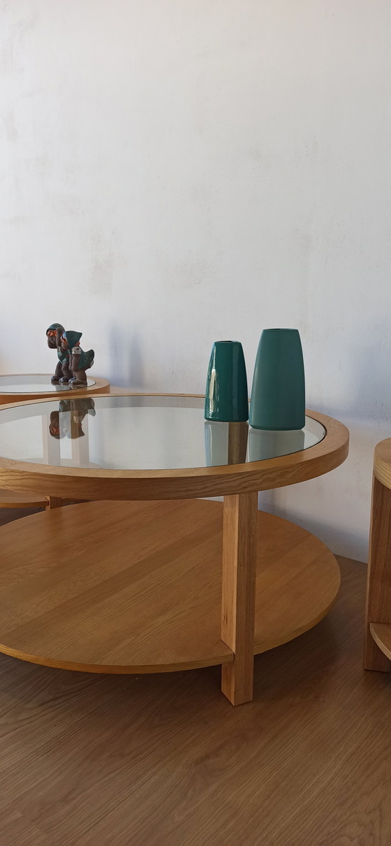 Image 1 of Round Tables With Glass Tops, Set Of 3.