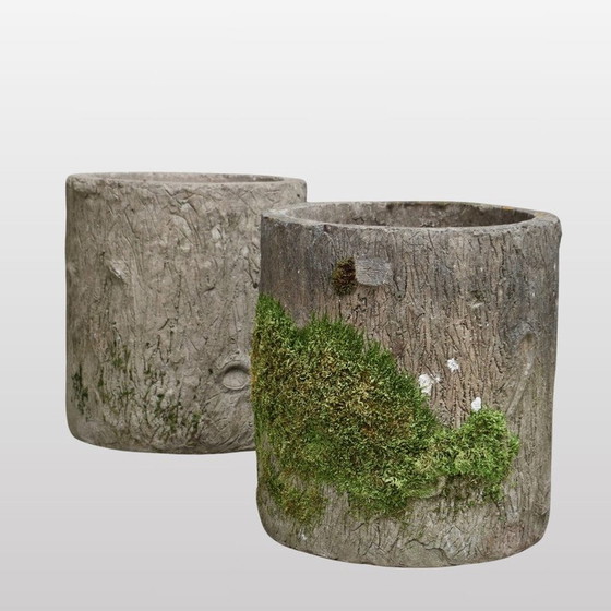 Image 1 of Pair of vintage cylindrical concrete planters, France 1960