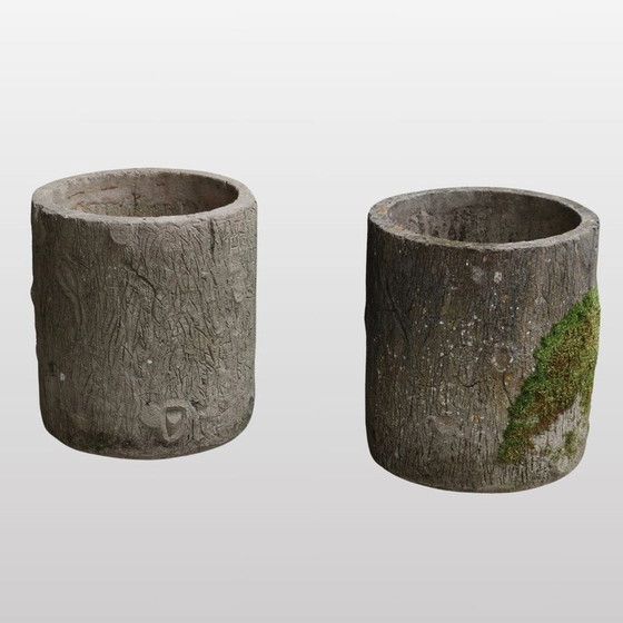 Image 1 of Pair of vintage cylindrical concrete planters, France 1960