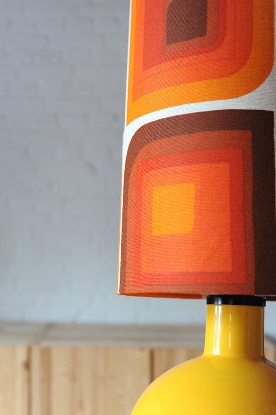 Image 1 of Vintage Yellow Ceramic Lamp Base With New Handmade Lampshade Of Original Vintage Fabric