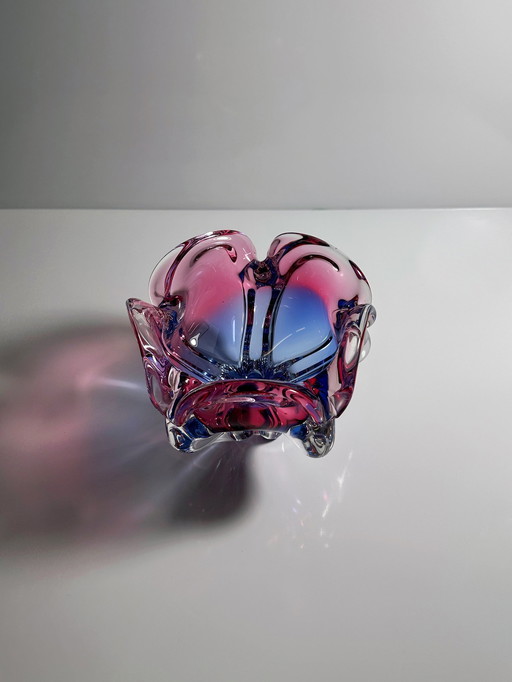 Vintage Vase / Bowl Josef Hospodka - Chřibská Sklo Glass Cranberry Red Skrdlovice Sommerso Overlay Bohemia Czechoslovakia