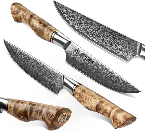 6 Piece Steak Knife Set -Table Knife Set Sycamore Wood Handle Figured