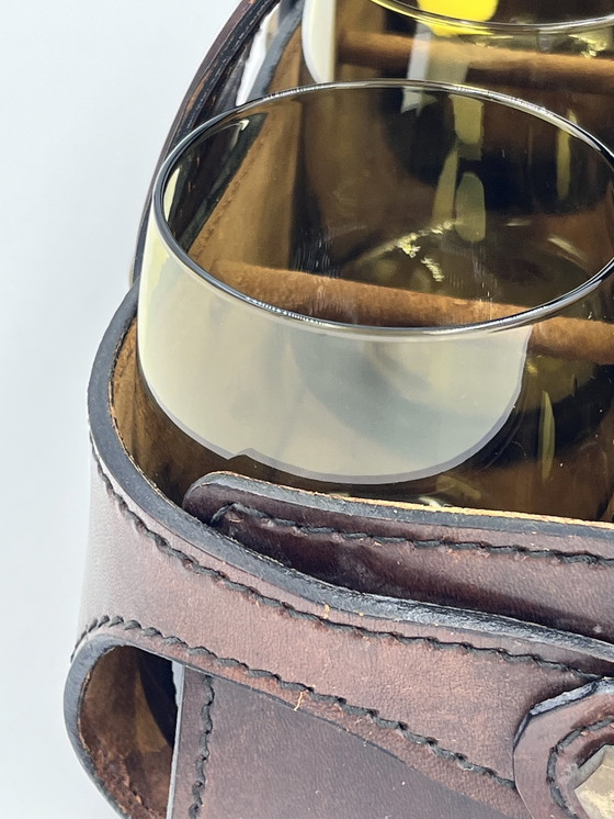 Image 1 of Set Of 6 Glasses With Leather Support