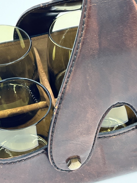 Image 1 of Set Of 6 Glasses With Leather Support