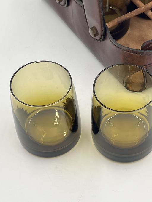 Set Of 6 Glasses With Leather Support