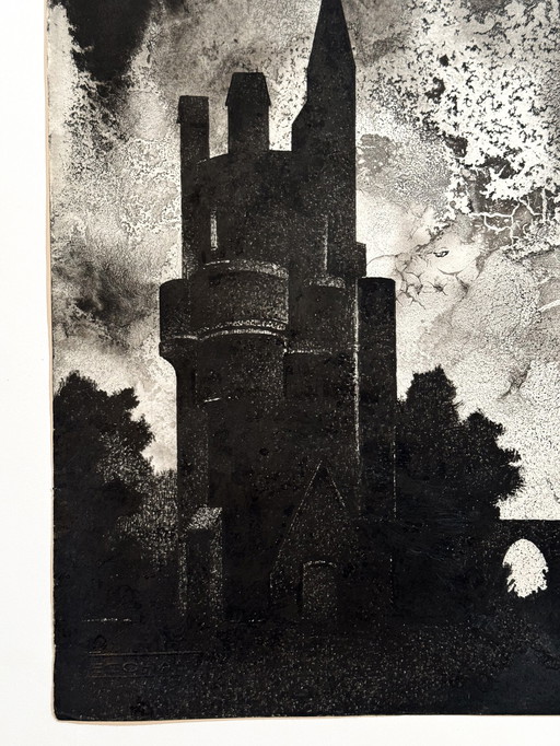 Ink Composition With A Castle- Eugene Eechaut (1928-2019)