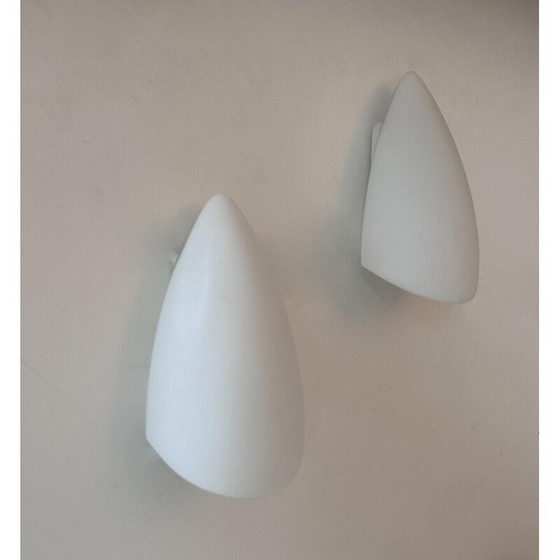 Image 1 of Pair of vintage white opaline glass wall lamp, France 1970