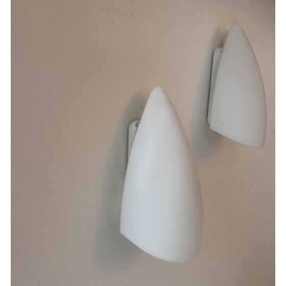 Image 1 of Pair of vintage white opaline glass wall lamp, France 1970