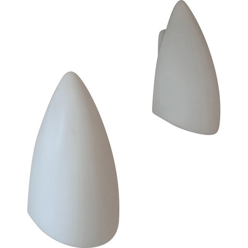 Pair of vintage white opaline glass wall lamp, France 1970
