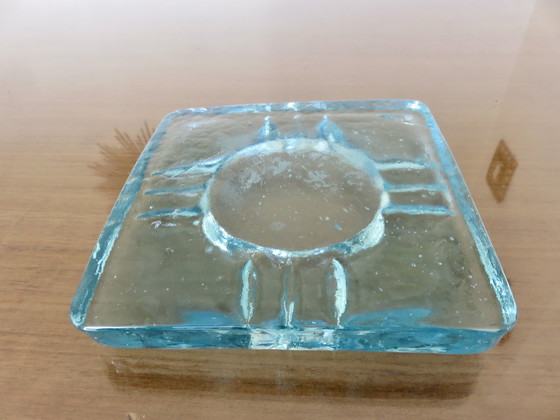 Image 1 of Blue Crystal Ashtray Signed Schneider France