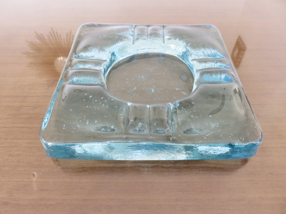 Image 1 of Blue Crystal Ashtray Signed Schneider France