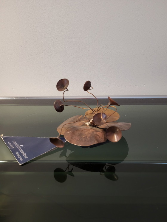 Image 1 of Artwork flower, Daniel D'Haeseleer, Hollywood Regency style, Copper, brass, slate, 1970s, Belgium.