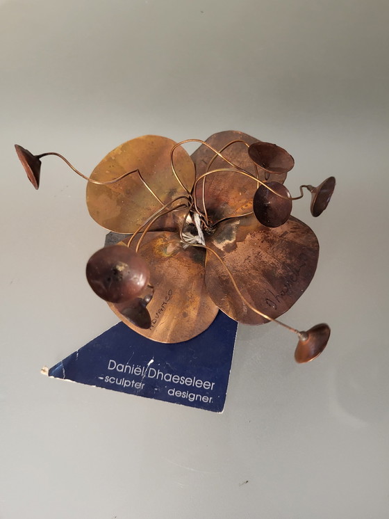 Image 1 of Artwork flower, Daniel D'Haeseleer, Hollywood Regency style, Copper, brass, slate, 1970s, Belgium.