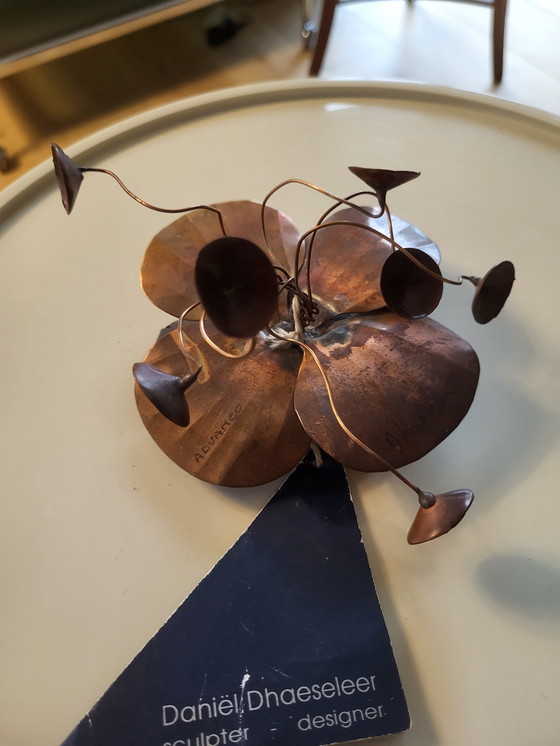 Image 1 of Artwork flower, Daniel D'Haeseleer, Hollywood Regency style, Copper, brass, slate, 1970s, Belgium.