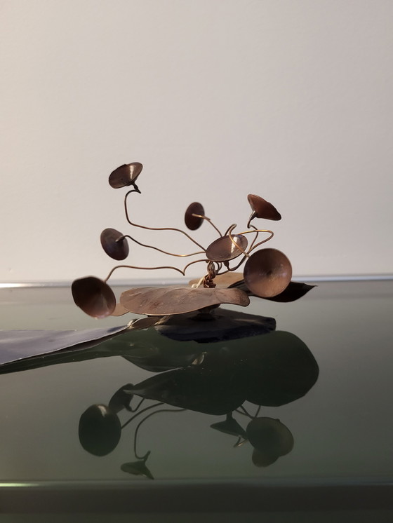 Image 1 of Artwork flower, Daniel D'Haeseleer, Hollywood Regency style, Copper, brass, slate, 1970s, Belgium.