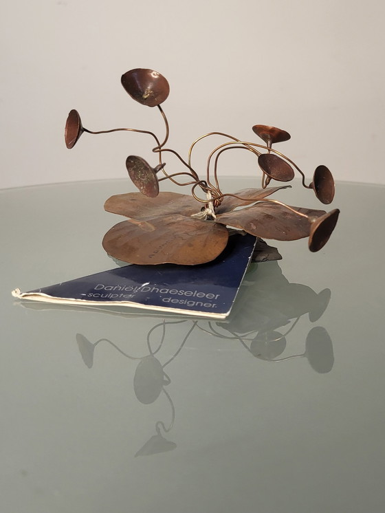 Image 1 of Artwork flower, Daniel D'Haeseleer, Hollywood Regency style, Copper, brass, slate, 1970s, Belgium.