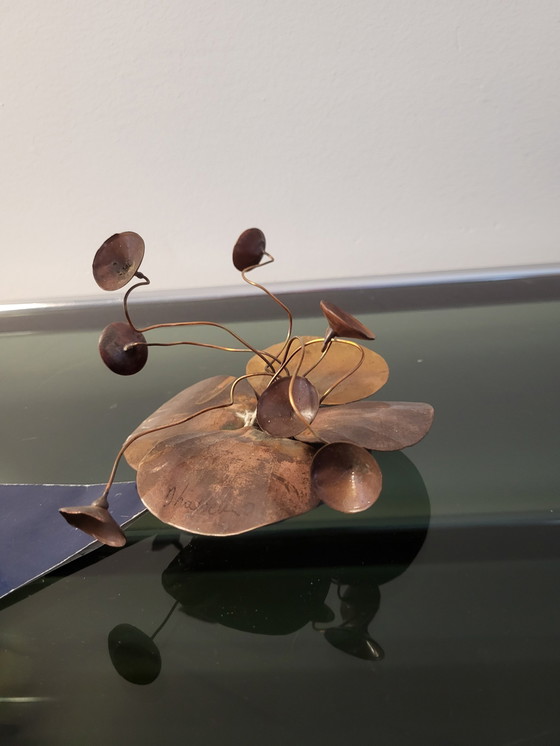 Image 1 of Artwork flower, Daniel D'Haeseleer, Hollywood Regency style, Copper, brass, slate, 1970s, Belgium.