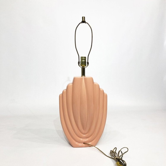 Image 1 of Vintage Art Deco ceramic lamp in salmon pink, 1980