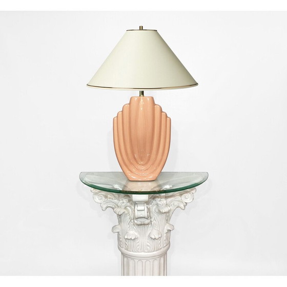 Image 1 of Vintage Art Deco ceramic lamp in salmon pink, 1980