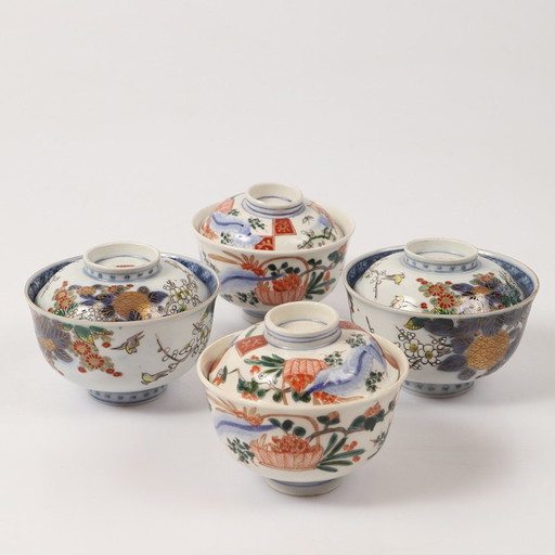 Set Of 4 Japanese Lidded Bowls